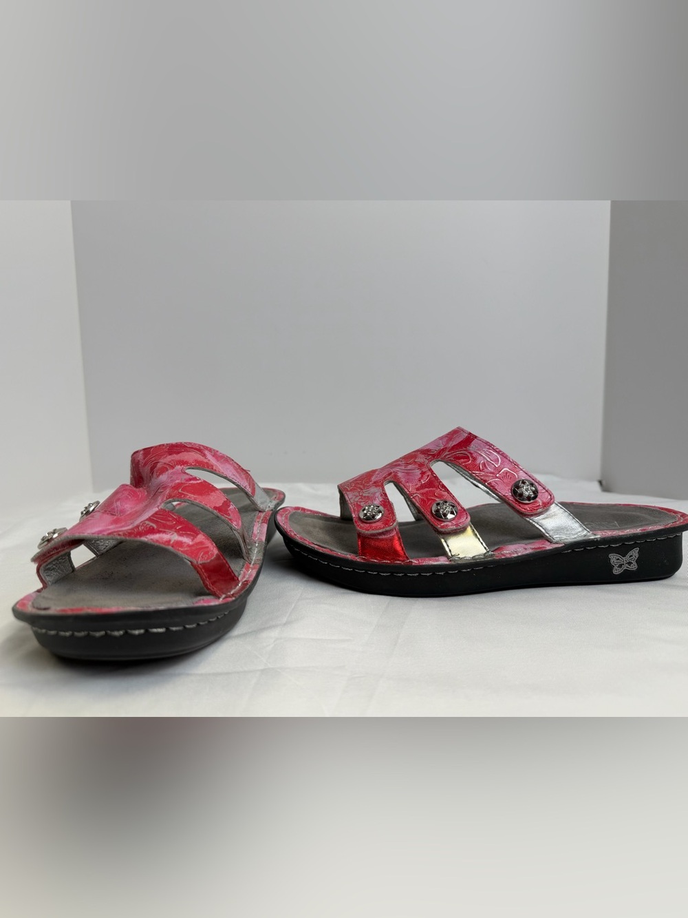 Alegria VEN-245 Pink Floral Leather Slide Sandals EU 39 US 9